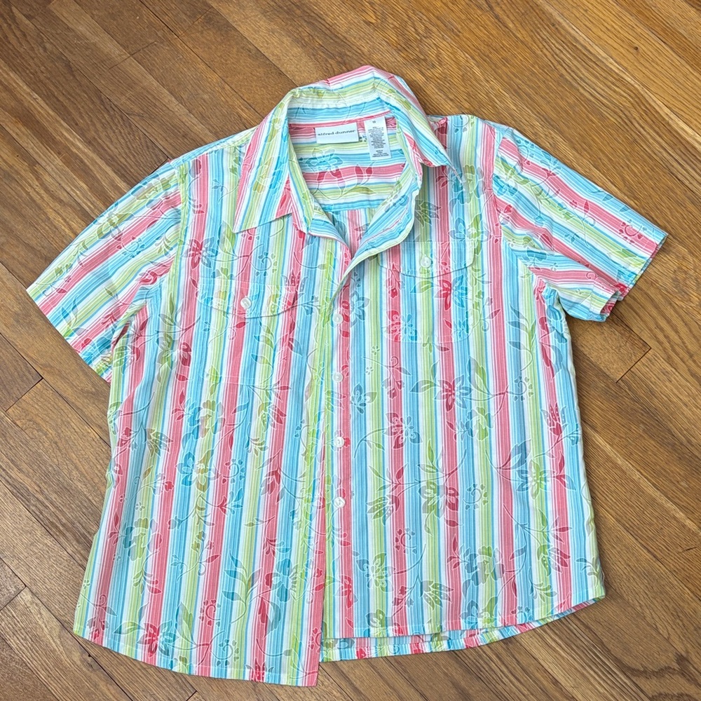 Alfred Dunner Women's Multicolor Striped Button Down Shirt